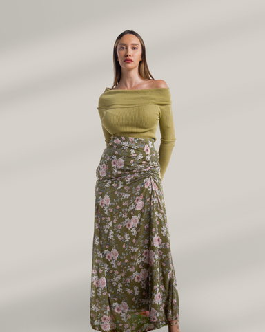 LILY FLORAL SKIRT - OLIVE